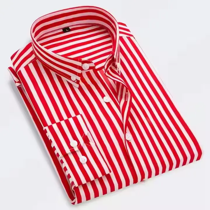 Men's Business Long Sleeve Shirt Striped Stretch High Quality Casual Square Collar Shirt for Men